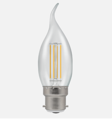 LED Filament Candle Bent Tip Clear Dimmable 5W 2700K BC-B22