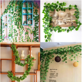Artificial hanging flowers for wall decoration, artificial plants money plant leaves for decoration, office decor, craft, gifting, 7 feet long each,