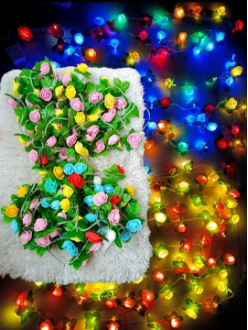25FT Rose Flower Fairy Light with Artificial Leaves – 80 LED Decorative Light for Bedroom, Room, Wall, Curtain, Party & Home Decoration – Multicolor