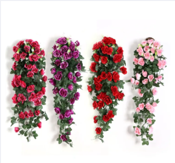 Artificial Flower Rattan Decoration Wall Hanging Roses Home Decor Accessories Wedding Decorative Flowers Wreath Room Decoration