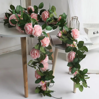 204CM Luxury Large Peony Artificial Flower Silk Grapevine Home Garden Wall Decoration Green Wedding Party Christmas Garland
